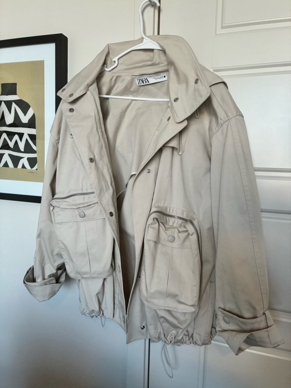 ZARA Beige Collared Snap-Front Jacket - Picture 3 of 9